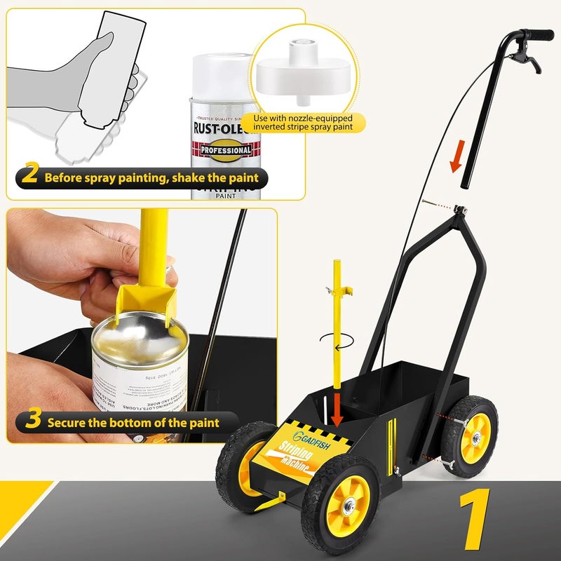 GADFISH Heavy Duty Striping Line Marking Machine, Compatible with Inverted Marking Spray Paint, Parking Lot Striping Machine for Fast and Accurate Marking, Line Striper - Black - Image 4
